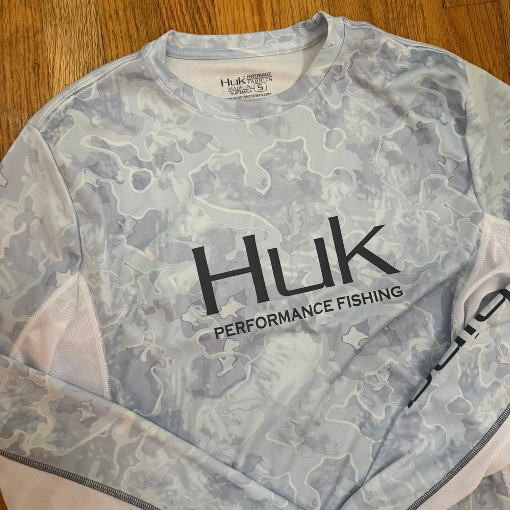 Huk Men's Icon X Performance Long Sleeve Fishing Shirt Blue Camo Small NWT